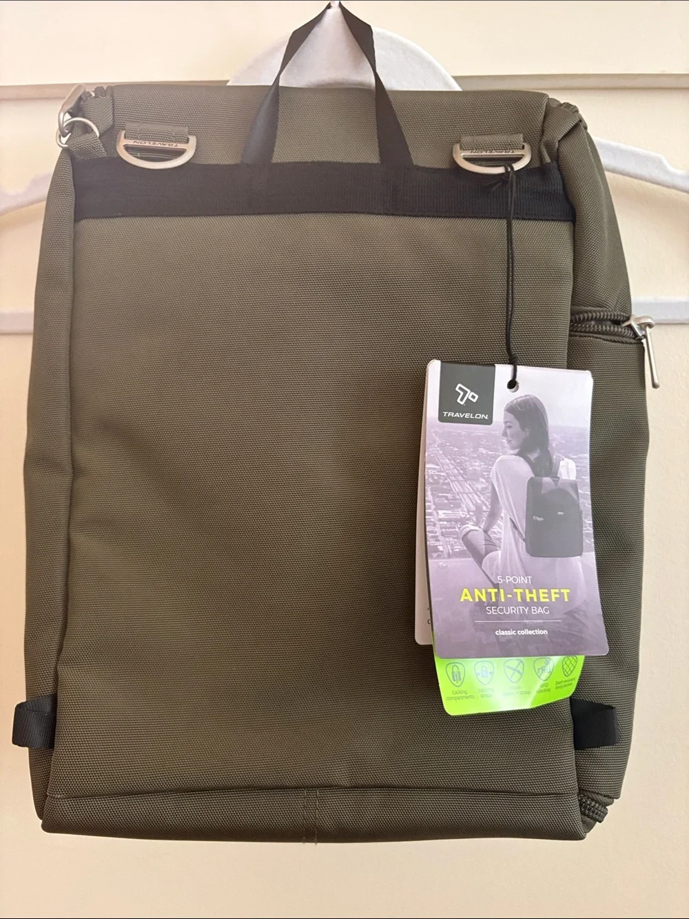 NWT Travelon Anti Theft Unisex Small Convertible Backpack Green Travel Bag